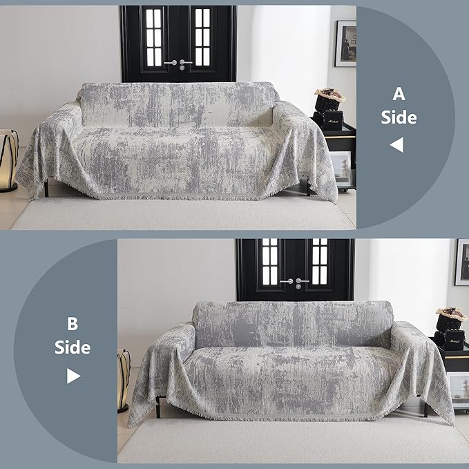 MYSKY HOME Boho Couch Cover for Dogs Washable Grey Abstract Couch Sofa Protector for Loveseat Sofa with Pets Friendly Chenille Geometric Sofa Covers Soft Durable Farmhouse Sofa Slipcovers, 71" X102"