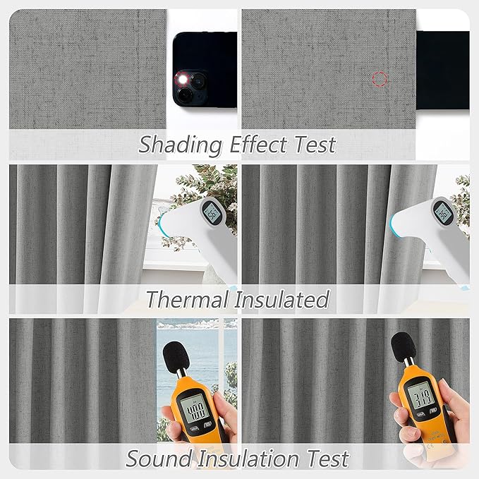 Guken Dark Grey 100% Blackout Linen Curtains 102 Inch Length 2 Panels Set for Living Room Bedroom Back Tab/Rod Pocket Thermal Insulated Black Out Drapes Room Darkening Window Curtains