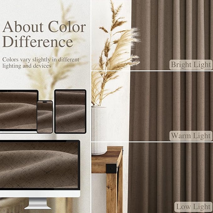 Light Brown Linen Curtains 120 Inch Extra Long for Living Room Back Tab Light Filtering Semi Sheer Drapes Modern Farmhouse Boho Decor Cotton Textured Curtain for Floor to Ceiling High Window 52x120