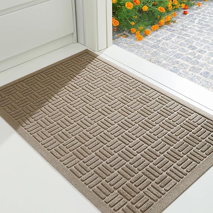 Mibao Front Door Mat Indoor Outdoor Entrance, Dirt Trapping Waterproof All-Season, All-Weather Doormat, Non-Slip Durable Natural Rubber Low Profile Easy Clean Patio Entrance Mat, 47" x 31.5", Beige