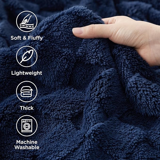 Bedsure GentleSoft Blankets Queen Size for Bed - Super Soft Cozy Blanket for Kids Girls, Large Fuzzy Fleece Throw for Bedroom Decor, Navy, 90x90 Inches