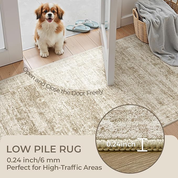 3x18 Washable Runner Rug for Hallway, Non-Slip Long Hallway Runner for Entryway, Soft Vintage Kitchen Mats for Floor, Abstract Dining Room, Bedroom, Living Room Rugs(3'x18', Brown/Ivory)