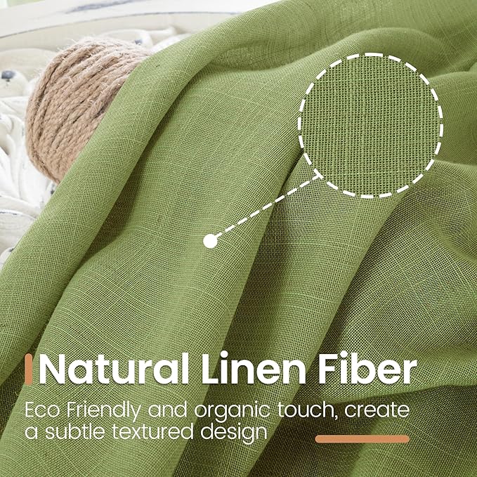 BGment Short Linen Semi Sheer Curtains 40 Inch Length for Kitchen Cafe Window - Small Green Drapes Light Filtering with Rod Pocket for Front Door Bathroom, 2 Panels Set, 30 X 40 Inch