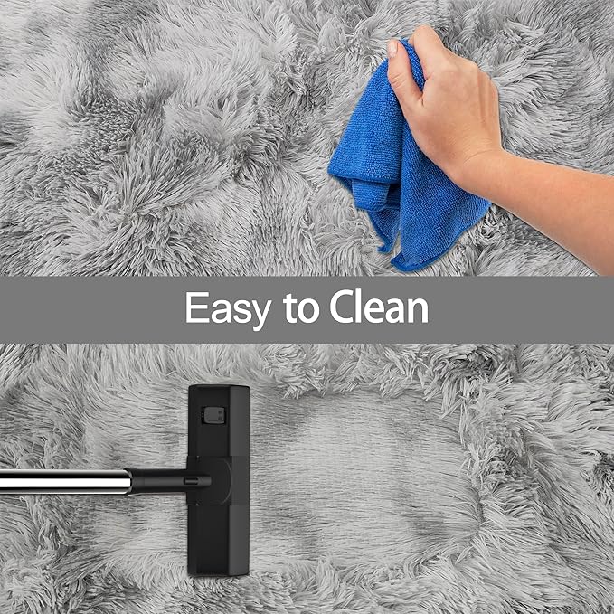 Super Soft Fluffy Living Room Area Rug 2x5 ft Tie-Dyed Light Grey Shaggy Furry Carpet Washable Non-Slip Floor Rugs Bedroom Bedside Nursery Rug Fuzzy Boys Girls Dorm Home Decor Aesthetic