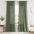 Nanspring Olive Green Linen Curtains for Living Room 2 Panels Set 94 Inch Length Back Tab Light Filtering Semi Sheer Curtain Drapes for Bedroom 52x94