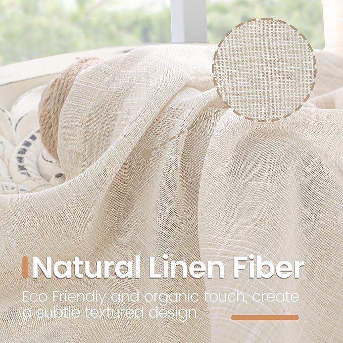 BGment Oatmeal Linen Curtains 40 Inch Length for Kitchen Cafe Window - Half Window Drapes Semi Sheer with Rod Pocket Light Filtering for Bathroom Lightweight, 2 Panels Set, 30 X 40 Inch