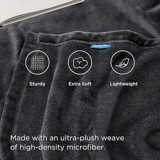 Bedsure GentleSoft Fleece Throw Blanket Dark Grey - 300GSM Blankets for Couch, Sofa, Bed, Soft Lightweight Plush Cozy Throws for Toddlers