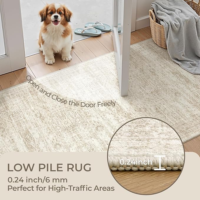 8x10 Area Rugs for Living Room, Non-Slip Backing Large Washable Rug for Nursery Room, Vintage Abstract Bedroom Rugs, Thin Indoor Home Decor Soft Farmhouse Rug (8'x10', Beige/Ivory)