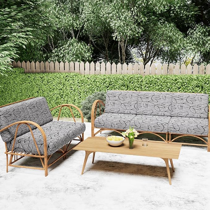 Smiry Printed Couch Cushion Covers, Stretch Soft Couch Covers for Sofa, Washable Non-Slip Sofa Slipcover Furniture Protector for Indoor and Outdoor (1 Pack, Grey and Black)