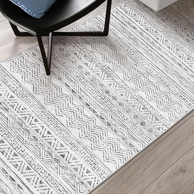 3x18 Washable Kitchen Runner Rug: Modern Moroccan Runners for Hallway Soft Non Slip Rugs with Rubber Backing Low Pile Thin Waterproof Floor Carpet for Entryway Bedroom Bathroom Indoor 3x18 Grey