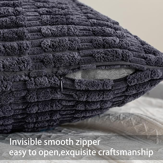 Pack of 2 Corduroy Decorative Throw Pillow Covers 12x20 Inch Soft Striped Pillow Covers Modern Farmhouse Home Decor for Sofa Living Room Couch Bed（Dark Grey）