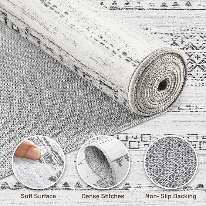 Nakagishi 10x12 Area Rug Living Room: Washable Boho Large Neutral Modern Soft Stain Resistant Farmhouse Indoor Floor Rug Non Slip Accent Carpet for Bedroom Nursery Kids Playroom Office- Gray