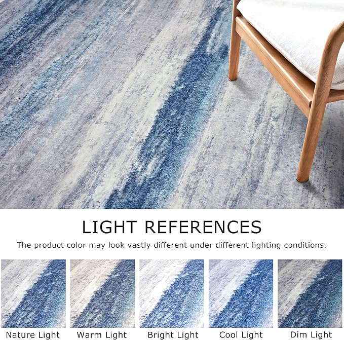 KOZYFLY Modern Abstract Kitchen Runner Rug, 2x10 Washable Rug Runner Non-Slip Soft Striped Hallway Runner Rugs, Blue/Grey/Beige Print Carpet Runner for Entryway Bathroom Laundry Room Foyer