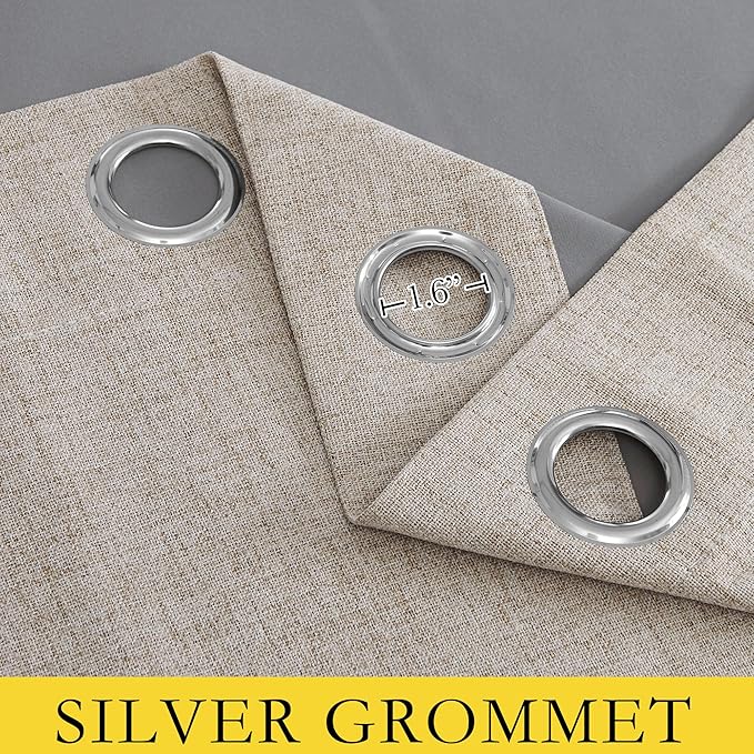 NICETOWN Oatmeal Bedroom Full Blackout Linen Curtain Panels Set of 2, 52" by 72", Thick Insulated Classic Grommet Blackout Draperies with White Thermal Insulated Liner for Windows