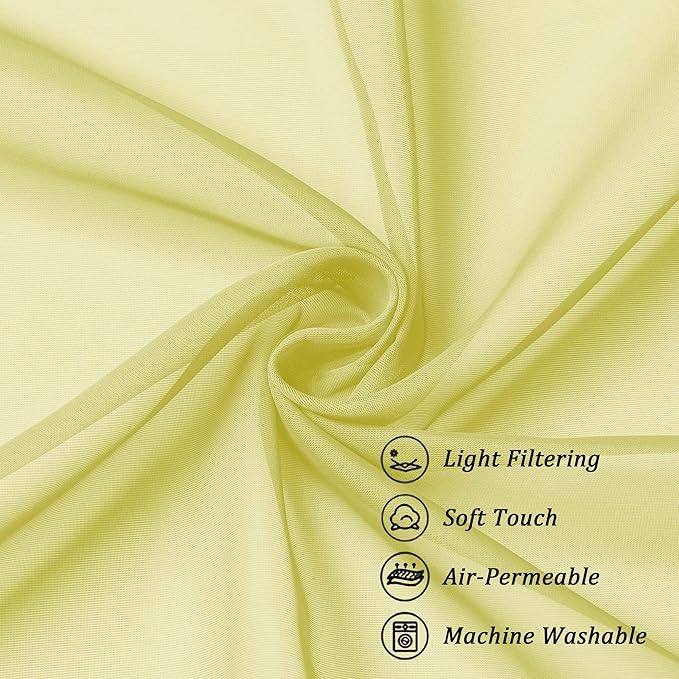 Chyhomenyc Sheer Curtains 36 inch Length 2 Panels Set, Light Filtering Voile Rod Pocket Short Window Curtians for Bathroom Living Room Farmhouse Small Windows, Each 42Wx36L in, 2PCS, Lemon