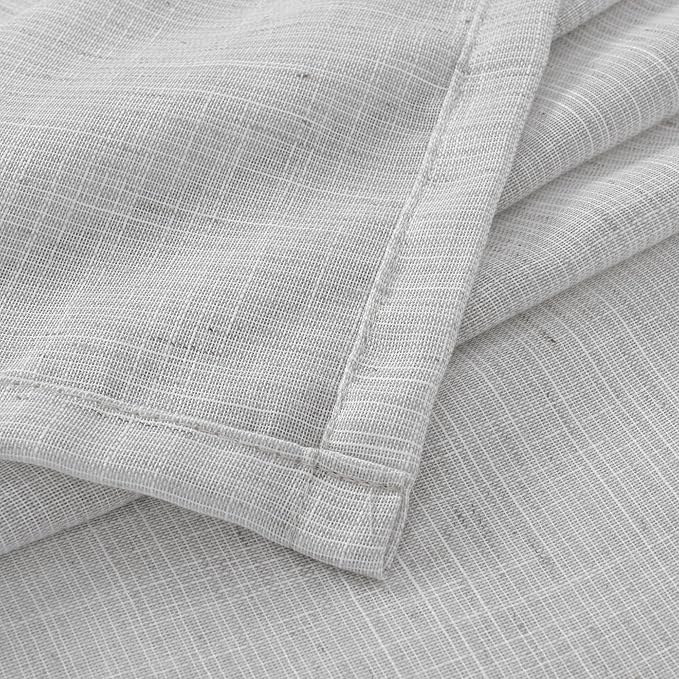 BGment Light Grey Linen Curtains 45 Inch Length for Short Window - Rod Pocket Small Drapes Textured Light Filtering for Cafe Bedroom Semi Sheer Lightweight Natural Rustic, 2 Panels Set, 42 X 45 Inch
