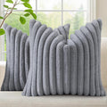 decorUhome Cozy Faux Fur Throw Pillow Covers 22x22 Set of 2 Decorative Soft Plush Striped Modern Farmhouse Boho Couch Euro Sham Pillow Cases with Velvet Back for Sofa Bed Living Room, Grey