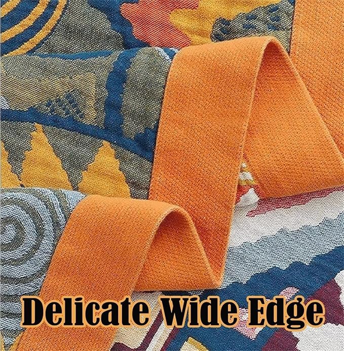 MSGKV Boho Throw Blanket for Bed 100% Cotton Blankets 90''x98'' Decorative Spring Couch Throws Breathable Blanket Gifts for Women