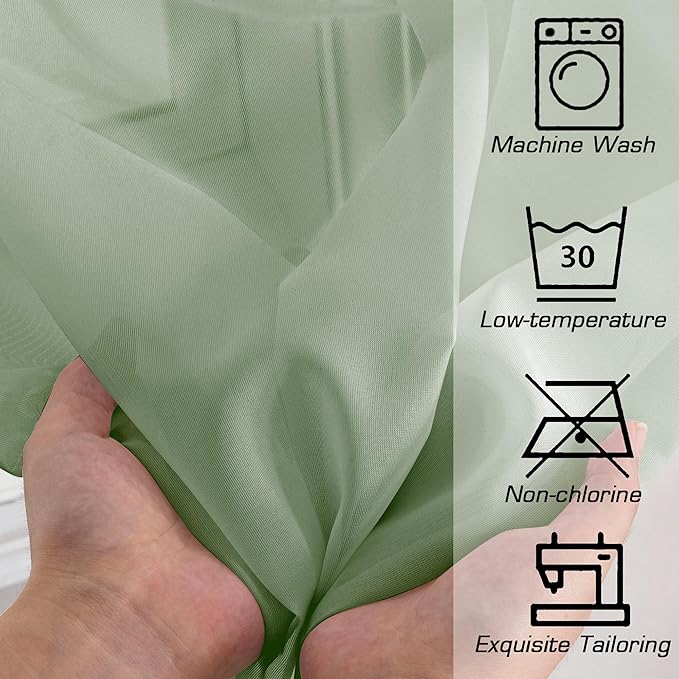 Simplebrand Sage Green Sheer Curtains 90 Inches Long 2 Panels, Light Filtering Rod Pocket Solid Color Window Sheer Curtain Panels, Elegant Curtains & Drapes for Living Room, Bedroom, 59" W x 90" L