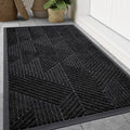 Smiry Front Door Mat Outside Entrance, Heavy Duty Sturdy Natural Rubber Doormat, Trap Dirt and Moisture, Easy Clean Low Profile Mats for Indoor Outdoor Entry, Irregular Triangle (59x40, Black)