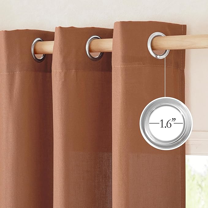 NICETOWN Caramel Linen Curtains for Kitchen, Thick Flax Small Window Treatments Semi Sheer Privacy Assured with Light Through for Cafe/Bathroom, W55 x L144, 2 Panels