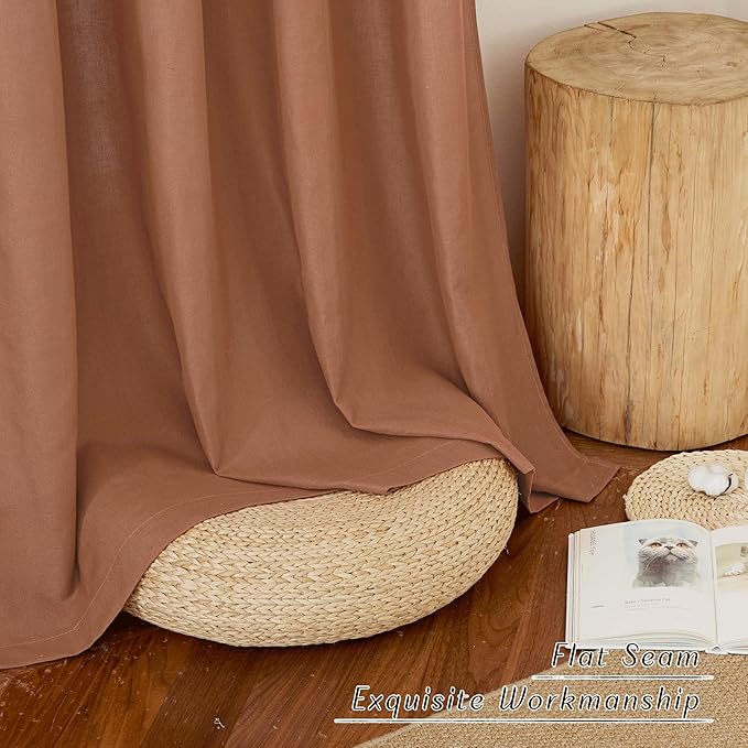 NICETOWN Caramel Linen Curtains for Kitchen, Thick Flax Small Window Treatments Semi Sheer Privacy Assured with Light Through for Cafe/Bathroom, W42 x L36, 2 Panels