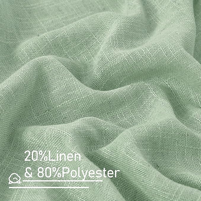 LAMIT Fresh Green Linen Curtains 45 Inch Length 2 Panels, Light Filtering Panels Back Tab and Rod Pocket Country Decor Drapes for Kitchen/Window/Loft Room/Bedroom, 34 x 45 Inch