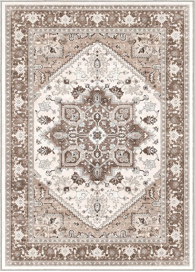 OPPODREAM Soft Area Rugs 9x12 Living Room, Washable Rugs 9x12 with Non Slip Backing, Faux Cashmere Low-Pile 9 x 12 Carpet, Khaki