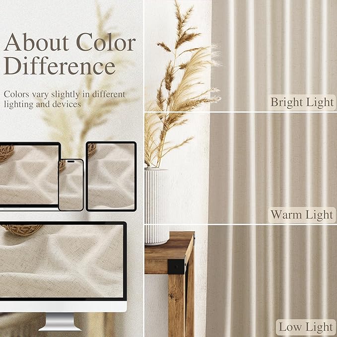 Nanspring Eclectic Home Decor Linen Curtains 96 Inches Long for Living Room Boho Luxury Light Filtering Semi Sheer Curtain Back Tab Modern Privacy Drapes for Bedroom Office 52x96, 2 Panels