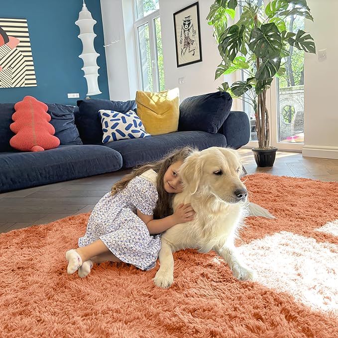 OLANLY 2x4 Machine Washable Runner Rugs for Hallway, Soft Fluffy Shaggy Bedside Rugs for Bedroom, Living Room, Indoor Floor Carpet for Kids Girls and Boys, Home Decor Aesthetic, Muted Orange
