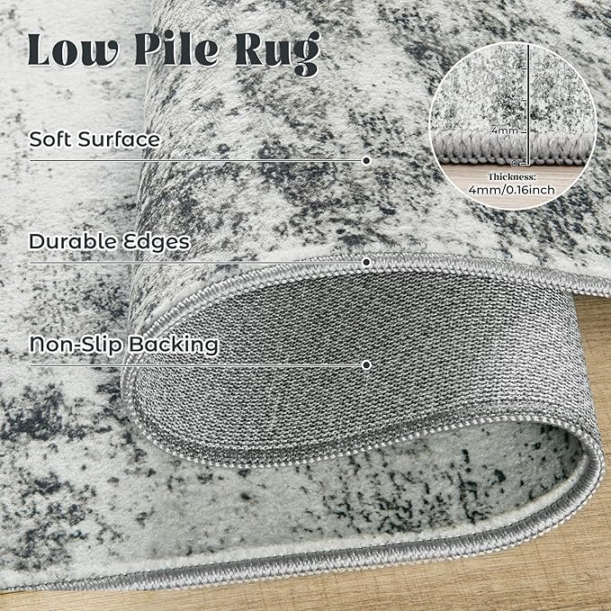 XLUEZ 6x9 Area Rugs for Living Room, Washable Modern Abstract Large Area Rug Neutral Soft Non Slip Kids Rug Stain Resistant Indoor Carpet for Bedroom Nursery Dining Room Playroom(Grey, 6'x9')