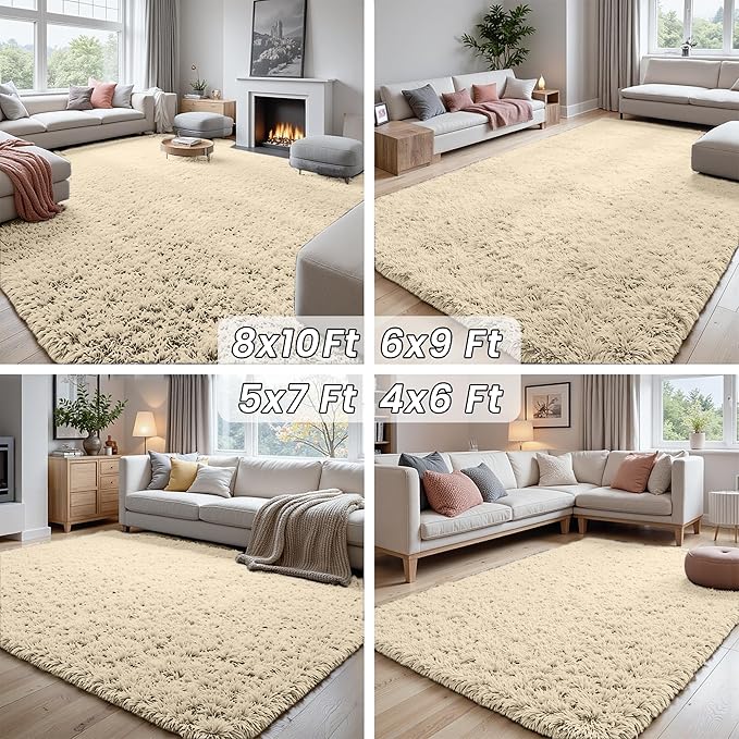5x7 Area Rugs for Living Room Rug: Soft Fluffy Shag Beige Rugs for Bedroom, Non-Slip Large Fuzzy Plush Rug Indoor Floor Carpet for Nursery Kids Boys Girls Room, Dorms, Playroom, Modern Home Decor