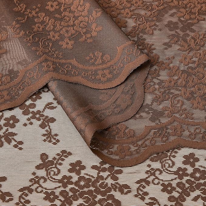 YJ YANJUN Vintage Lace Curtains 96 Inches Long-Victorian Floral Sheer Brown Curtain Panels for Living Room, Elegant Embroidered Style, Neutral Rustic Farmhouse & Cottagecor Décor 2 Panels W52 X L96