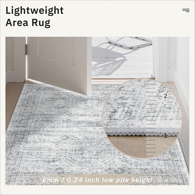 Runner Rug 3x8 Washable Non-Slip Hallway Runner Rugs for Kitchen Bathroom Laundry Room Grey Vintage Floor Carpet Runners for Hallways Entryway