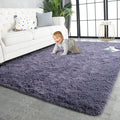 TWINNIS Super Soft Shaggy Rugs Fluffy Carpets 10x14 Feet, Indoor Modern Plush Area Rugs for Living Room Bedroom Kids Room Nursery Home Decor, Upgrade Anti-Skid Fuzzy Rug, Grey Purple