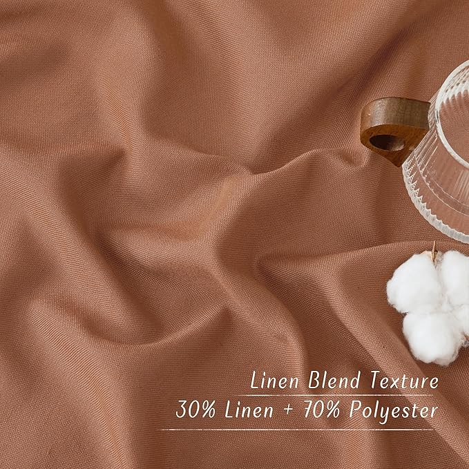 NICETOWN Caramel Linen Curtains for Kitchen, Thick Flax Small Window Treatments Semi Sheer Privacy Assured with Light Through for Cafe/Bathroom, W55 x L102, 2 Panels