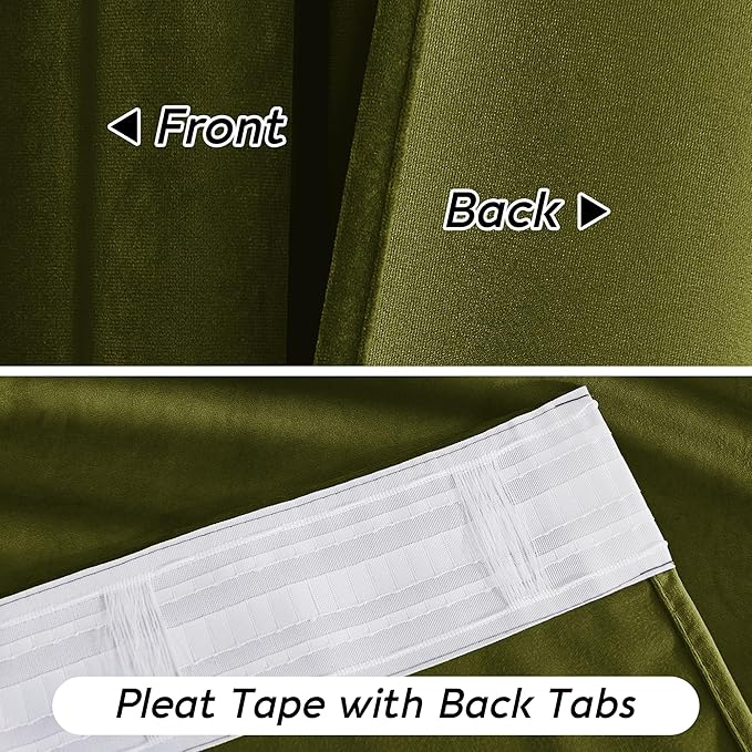 RYB HOME Moss Green Velvet Curtains 63 inches with Hook Belt, Soft Fabric Room Darkening Thermal Insulated Luxurious Home Decor Curtains for Living Room Bedroom, W 42" x L 63", 2 Panels Set