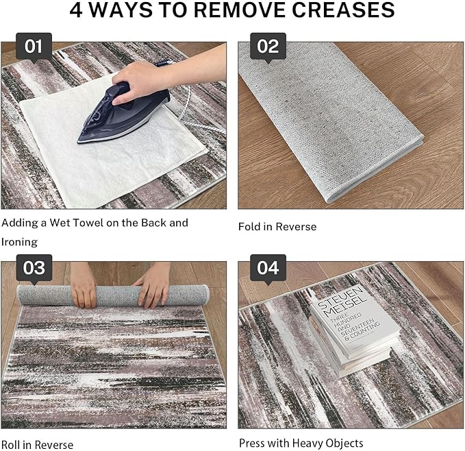 Lansny Modern Abstract Runner Rug 2x6, Dark Light Brown White Washable Kitchen Runner Non-Slip Soft Hallway Rug Runner Thin Print Faux Wool Carpet for Entryway Bedroom Laundry Room Indoor Home Decor