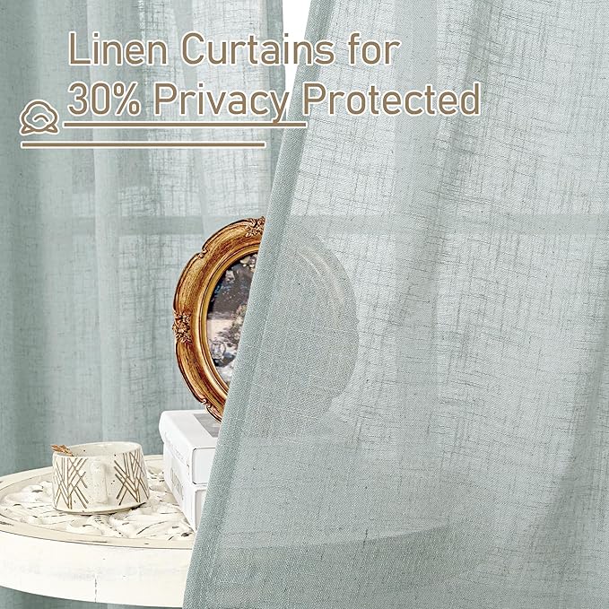 LAMIT Linen Blended Curtains for Bedroom, Faux Linen Textured Light Filtering Drapes Back Tab and Rod Pocket Boho Burlap Panels for Farmhouse/Living Room, 2 Panels, 38 x 84 Inch, Greyish Blue