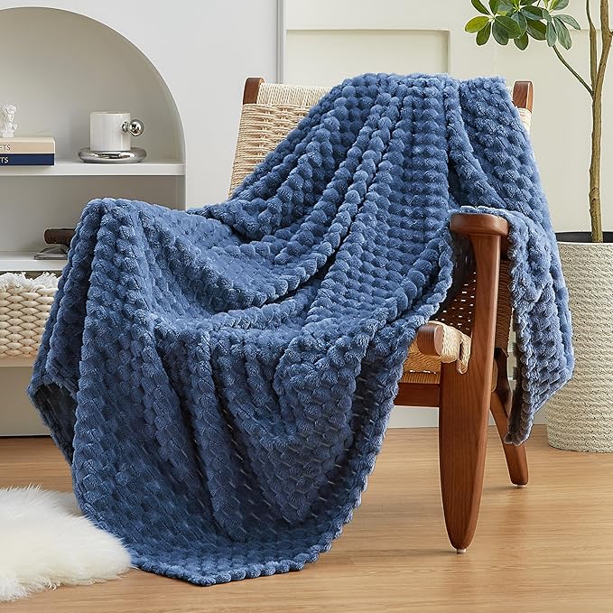 EXQ Home Fleece Throw Blanket for Couch or Bed - 3D Imitation Turtle Shell Jacquard Decorative Blankets - Cozy Soft Lightweight Fuzzy Flannel Blanket Suitable for All Seasons(50"×60",Dark Blue)