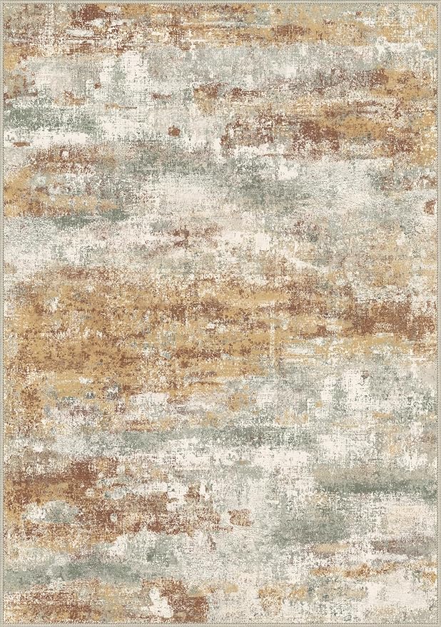 Area Rugs 6x9 for Living Room Bedroom, Modern Abstract Machine Washable Rug, Soft Low Pile Floor Cover with Non Slip Backing for Dining Room, Orange Green