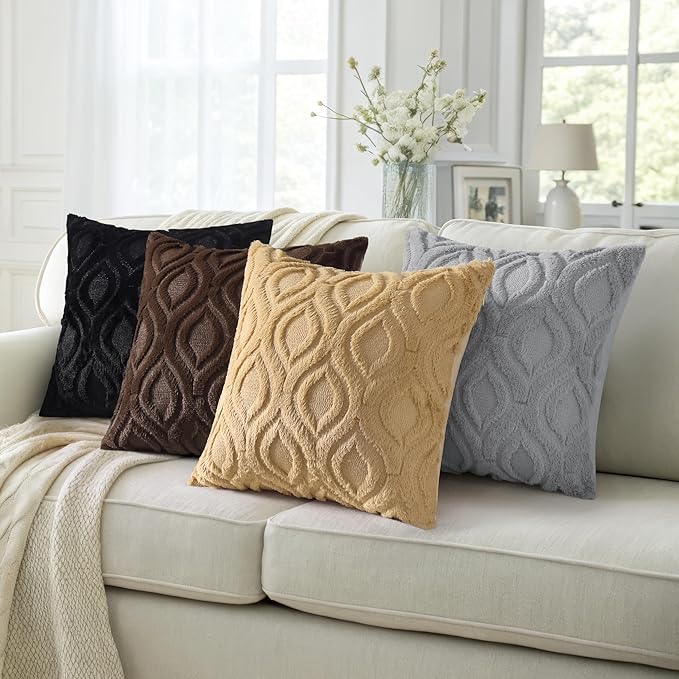 decorUhome Throw Pillow Covers 24x24 Inch Set of 2, Soft Plush Faux Wool Dark Brown Solid Couch Pillow Covers, Accent Euro Sham Farmhouse Neutral Square Pillow Cases for Sofa Bed Living Room