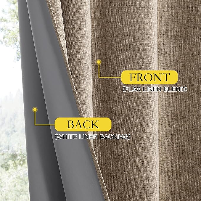 NICETOWN Burlap Vintage Open Linen Weave Flax Thermal Curtains, 100% Blackout Curtains 45" Long for Dining Room, Soundproof Window Treatment Drapes for Kitchen, 42" Wide Per Panel, Set of 2