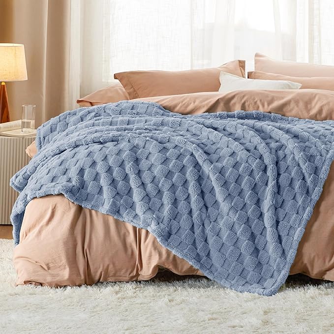 Bedsure GentleSoft Ashley Blue Throw Blanket for Couch - Checkered Fleece Blankets Gifts for Kids Girls, Cute Soft Cozy Throw for Bedroom Home Decor Gifts, 50x60 Inches