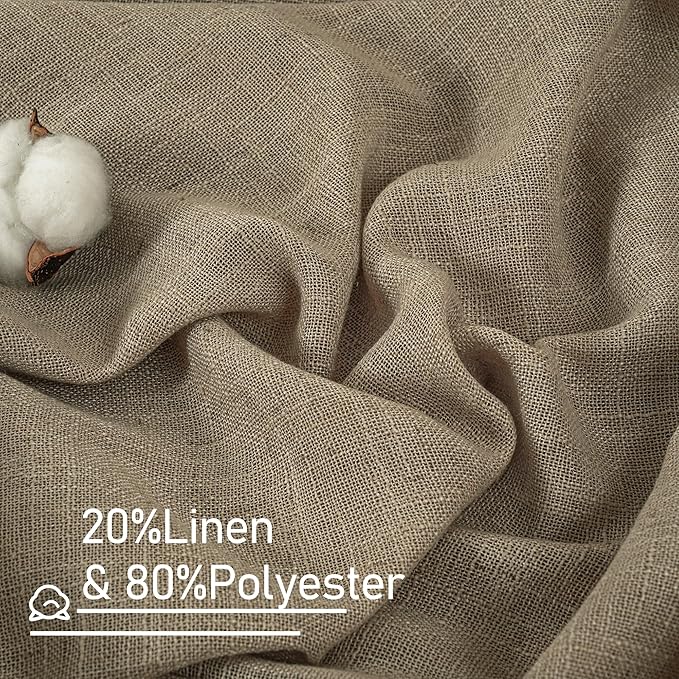 LAMIT Taupe Linen Curtains 24 Inch Length for Cafe, Semi Sheer Light Filtering Panels Back Tab and Rod Pocket Small Window Drapes for Basement, 2 Panels, 34 x 24 Inch