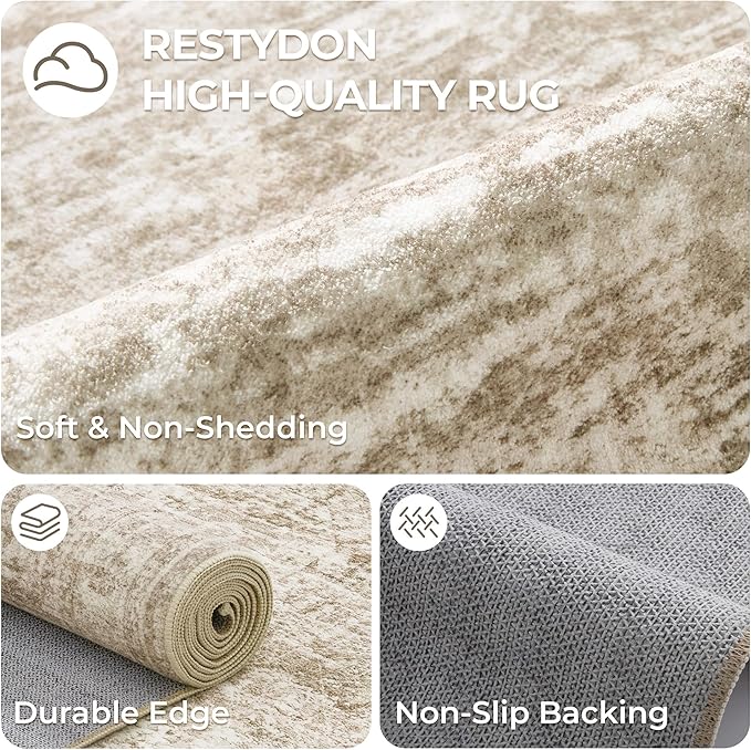 Washable Runner Rug 2.5x14, Non-Slip Long Hallway Runner for Entryway, Soft Vintage Kitchen Mats for Floor, Abstract Dining Room, Bedroom, Living Room Rugs(2.5'x14', Brown/Ivory)