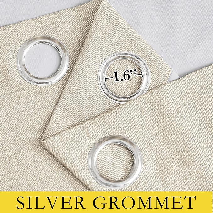 NICETOWN Linen Blackout Curtains 45" Long for Classroom, Beige, Set of 2, Short Kitchen Burlap Linen 100% Blackout Drape Panels for Night Shift, Great Job for Blocking Light