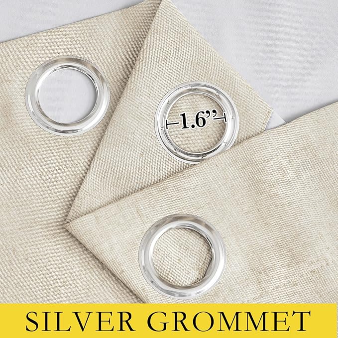 NICETOWN 100% Absolutely Blackout Linen Curtains with Thermal Insulated White Liner, Beige, 52" Wide by 45" Long, 2 Pieces, Anti-Rust Grommet Natural Burlap Fabric Window Drapes for Bedroom/Kids Room