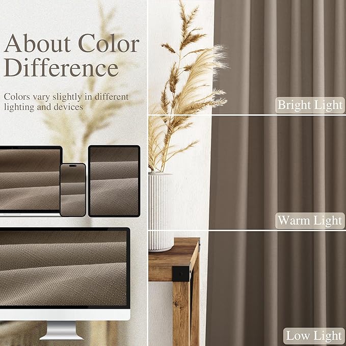 Dark Taupe Linen Curtains 84 Inch Length 2 Panels for Bedroom Back Tab Pocket Semi Sheer Light Filtering Curtains Burlap Textured Farmhouse Curtain for Living Room Dining Room Aesthetic Decor 40x84