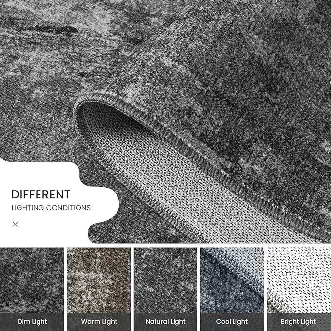 2.6x8 Black Rug Runners for Hallways Kitchen Runner Rug Non Slip Washable Black Long Runner Rugs with Rubber Backing Soft Abstract Carpet Runner for Bedroom, Kitchen, Bathroom, Entryway